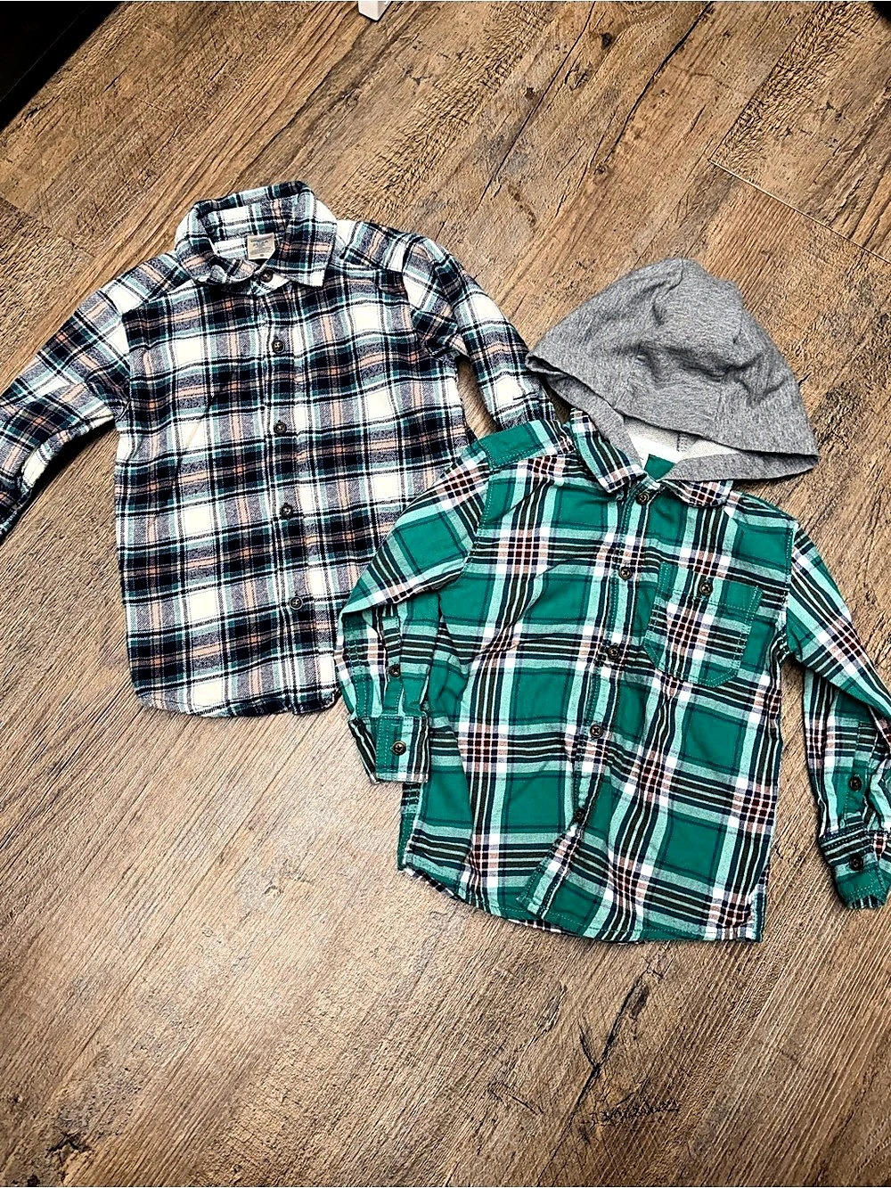 Bundle of two Plaid button down flannel Shirts Boys 2T Green & Blue